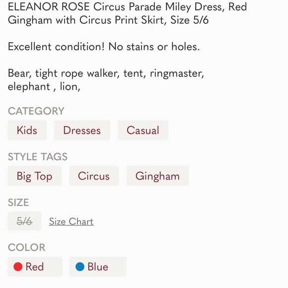 ELEANOR ROSE Circus Parade Miley Dress, Red Gingham with Circus Print Skirt, 5/6 - Picture 10 of 10